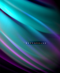 Neon glowing wave, magic energy and light motion background. Vector wallpaper template