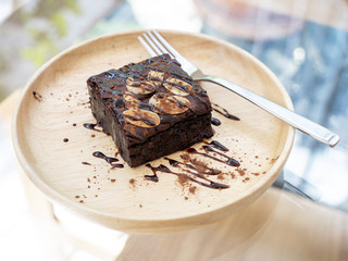 Homemade dark chocolate brownies on dish 3