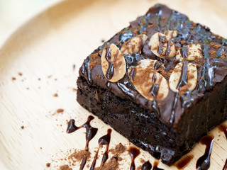 Homemade dark chocolate brownies on dish 1