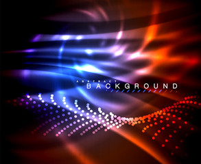 Neon glowing techno lines, hi-tech futuristic abstract background template with square shapes