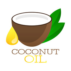 Coconut oil logo. Organic product vector label. Packaging design banner. Branding element and icon.