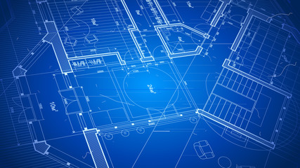 vector architectural plan - abstract architectural blueprint of a modern residential building / technology, industry, business concept illustration: real estate, building, construction & architecture