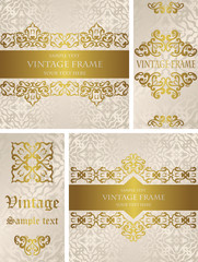 Fototapeta premium Set of beauty vintage cards with decorative gold design