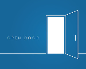 Open door line concept. Blue room logo vector background - 211480354