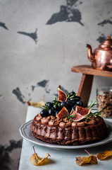 Fall Chocolate Cake with Fruits and Nuts