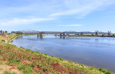 Tczew in Gdansk Pomerania,  Poland. Bridges on Vistula are Tczew's main sights. Road bridge constructed in 1857 with its 837 m  was one of  longest  in world
