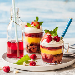 Fruit Cake, Jelly and Berry Individual Trifles