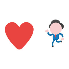 Vector businessman character running to heart