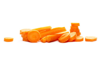 Carrots, pile fresh organic shredded  isolated on white