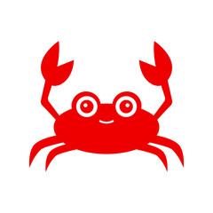 Funny red crab. Crab silhouette. Vector icon isolated on white background.