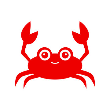 Funny red crab. Crab silhouette. Vector icon isolated on white background.