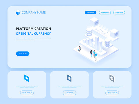 Cryptocurrency and blockchain. Platform creation of digital currency. Header for Website. Business, analytics and management.