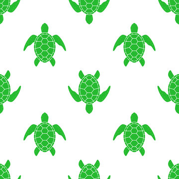 Vector pattern with sea turtle. Texture with turtle silhouette on white background.