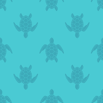 Vector pattern with sea turtle. Blue texture with turtle silhouette.
