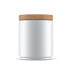 White Tin Can Mockup with cork tree lid isolated on white, 3d rendering