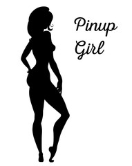 Black silhouette of standing sexy pinup girl.