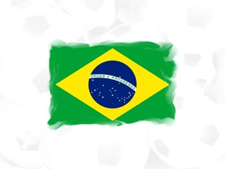BRAZIL Flag on white soccer balls background 