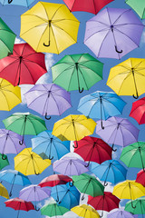 Colorful umbrellas in the sky