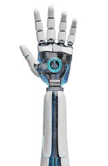 White cyborg opening his hand 3D rendering