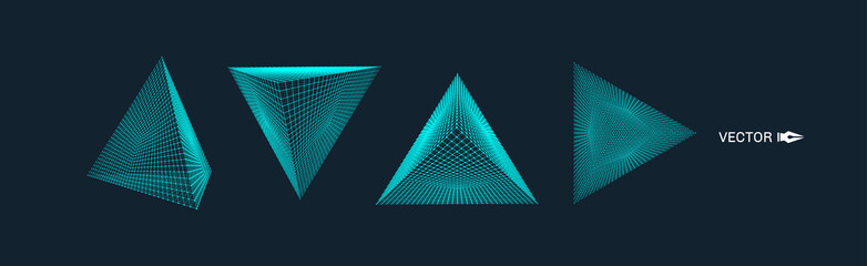 Pyramid. Molecular grid. 3d technology style. Vector illustration. Futuristic connection structure for chemistry and science. © Login