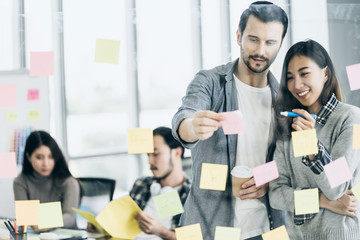 successful business teamwork brainstrom meeting with paper note in meeting room office background