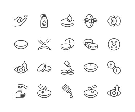 Simple Set of Eye Lens Related Vector Line Icons. Contains such Icons as Protection Container, Eyedropper and more. Editable Stroke. 48x48 Pixel Perfect.