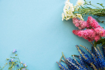 wild flowers frame space for text. Romantic date, invitation, sweet wish concept 