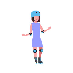 Fototapeta na wymiar girl helmet roller skating over white background rollerblading cartoon full length character. flat style vector illustration