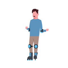 man roller skating over white background rollerblading cartoon full length character. flat style vector illustration