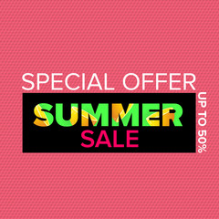 vector summer sale modern design template web banner or poster. Summer sale label with typographic text on pink background