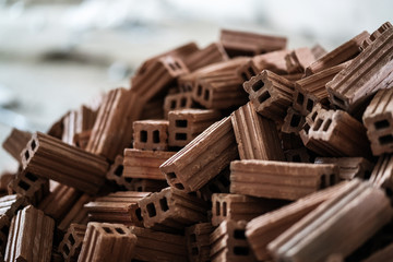 heap of construction brown brick site construction concept