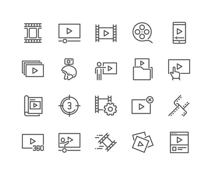 Simple Set of Video Content Related Vector Line Icons. Contains such Icons as Presentation, Stream, Library and more. Editable Stroke. 48x48 Pixel Perfect.