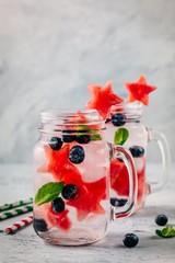 Infused detox water with watermelon, mint and blueberry.