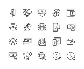 Simple Set of Payment Related Vector Line Icons. Contains such Icons as Pay with Phone, Send by Mail, Accept - Reject Payment and more. Editable Stroke. 48x48 Pixel Perfect.