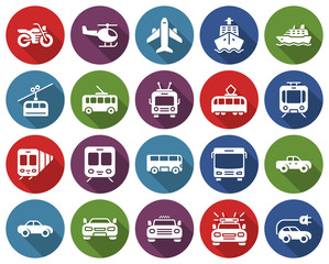 Round icons set of some transport facilities with long shadow