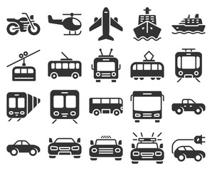 Monochromatic icons set of some transport facilities