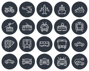Round icons set of some transport facilities. Line style