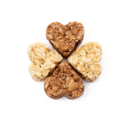 Oatmeal heart dessert isolated on white background