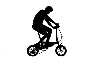 Fototapeta na wymiar Silhouette man and bike relaxing on white background.