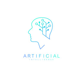 Vector Template Artificial Intelligence Logo. Artificial Intelligence Icon, Logotype, Symbol. Artificial Intelligence Concept of Machine Learning.
