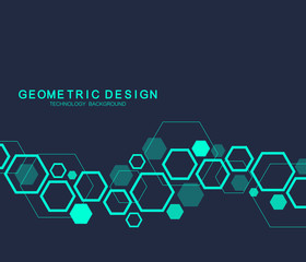 Geometric abstract molecule background for medicine, science, technology, chemistry. Scientific DNA molecule concept. Vector hexagonal illustration.