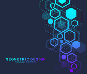 Geometric abstract molecule background for medicine, science, technology, chemistry. Scientific DNA molecule concept. Vector hexagonal illustration.