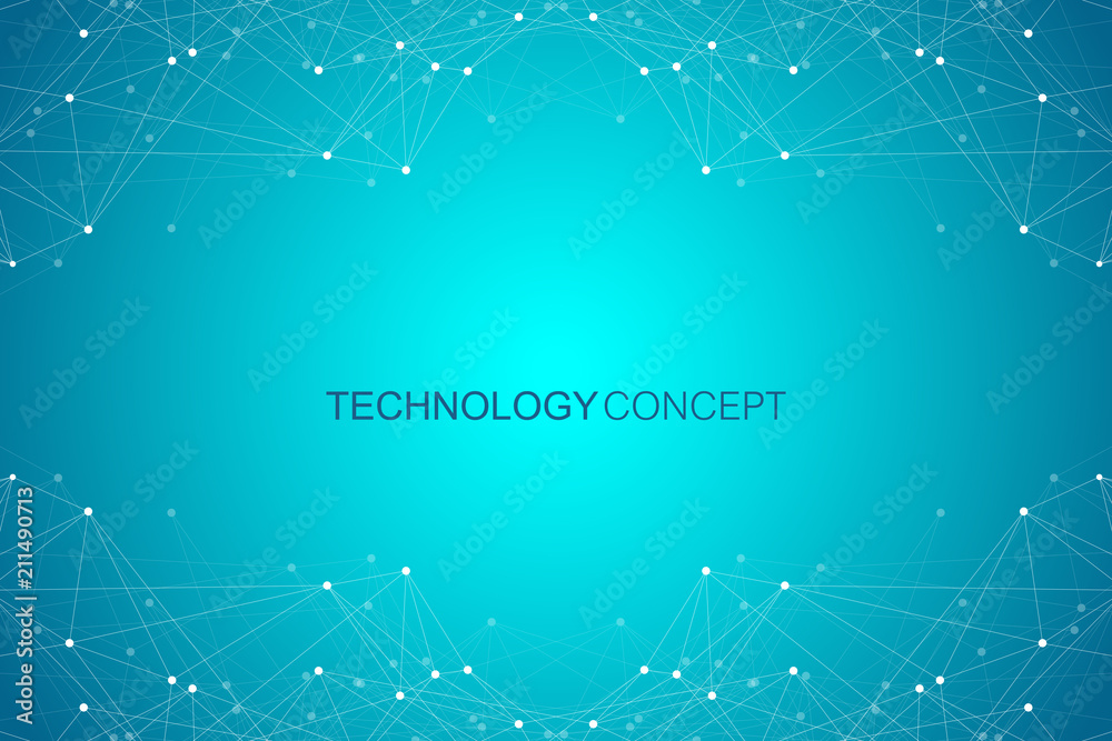 Aufkleber Geometric connected background lines and dots. Simple technology abstract graphic background design, vector illustration.