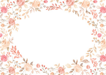 Vector watercolor pink flower, plant border white paper background