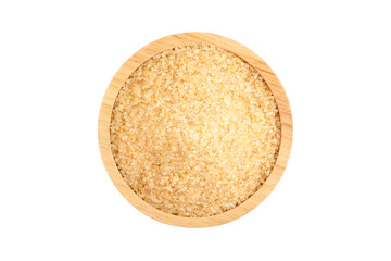 raw organic cane sugar, brown sugar in wooden bowl