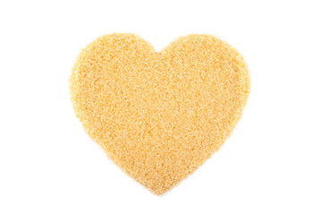 Heart shape of raw Organic Cane Sugar, Brown sugar