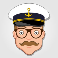Captain Cartoon Face. Vector illustration.