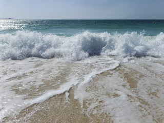Waves on the coast. Storm on the beach.