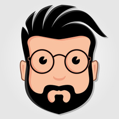 Man Cartoon Face with Glasses. Vector illustration.