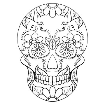 Day of The Dead Skull with floral ornament. Mexican sugar skull. Vector illustration